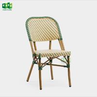 Stackable aluminum frame bamboo look french style bistro chair (E3004)