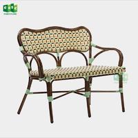 French style aluminum bamboo look bistro rattan bench sofa (E3005)