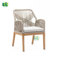 Restaurant dining chair modern wood legs rope woven with armrest-E1145
